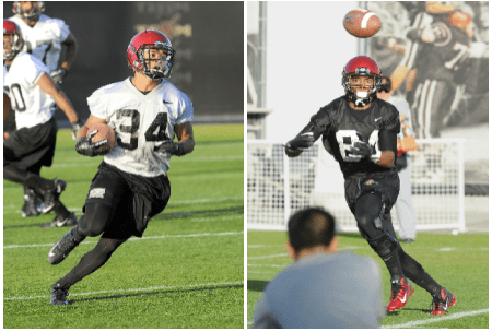Players like J.J. Whittaker (left) and Paul Pitts (right), are back from injury and will see increased reps with the absence of others at their position. (Ernie Anderson/SDSU Media Relations)