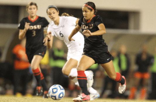 Megan Jurado dribbles